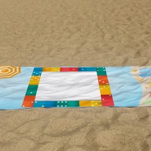 white beach towel psd mockup laying on the sand