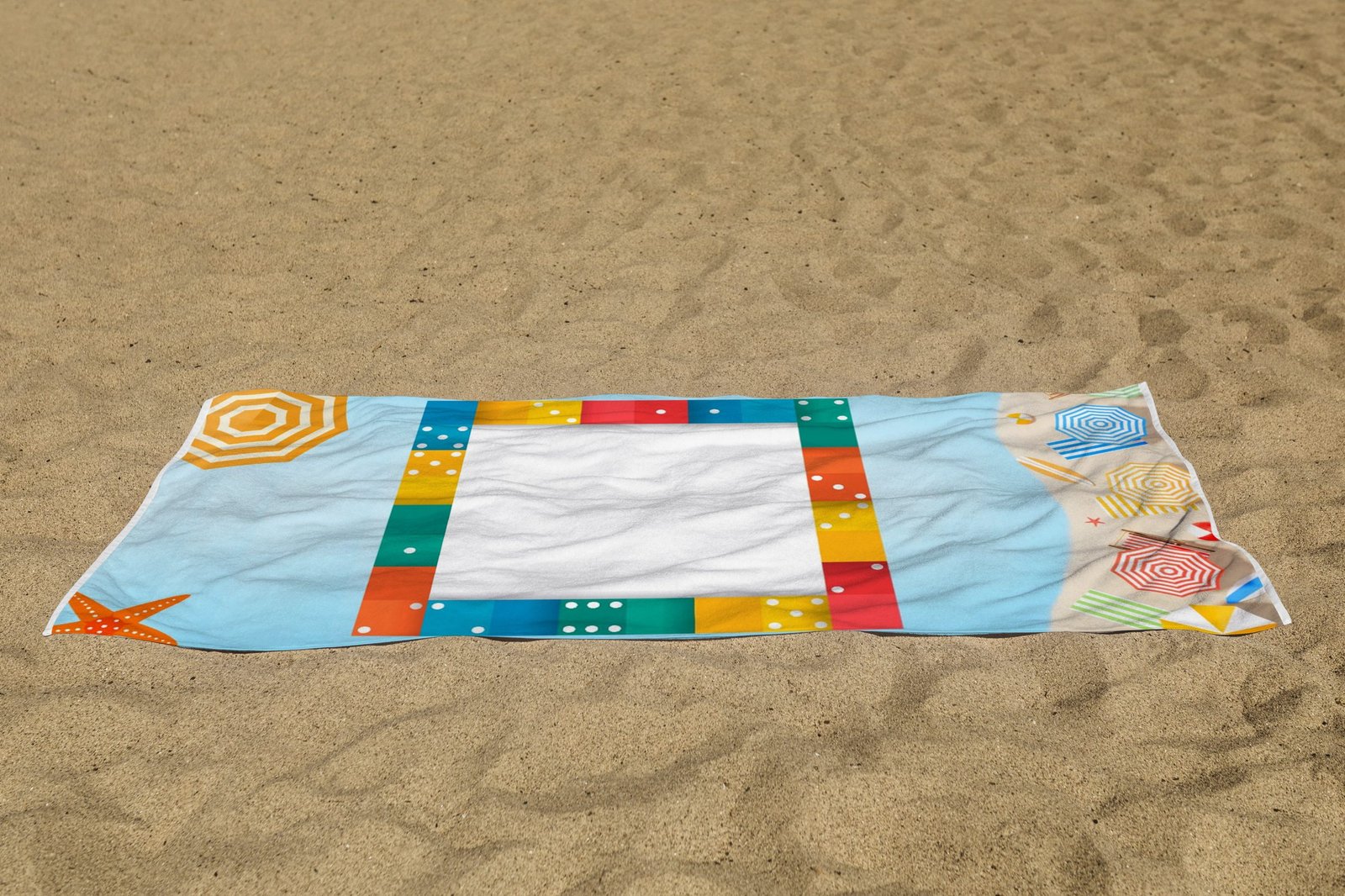 white beach towel psd mockup laying on the sand white beach towel psd mockup laying on the sand